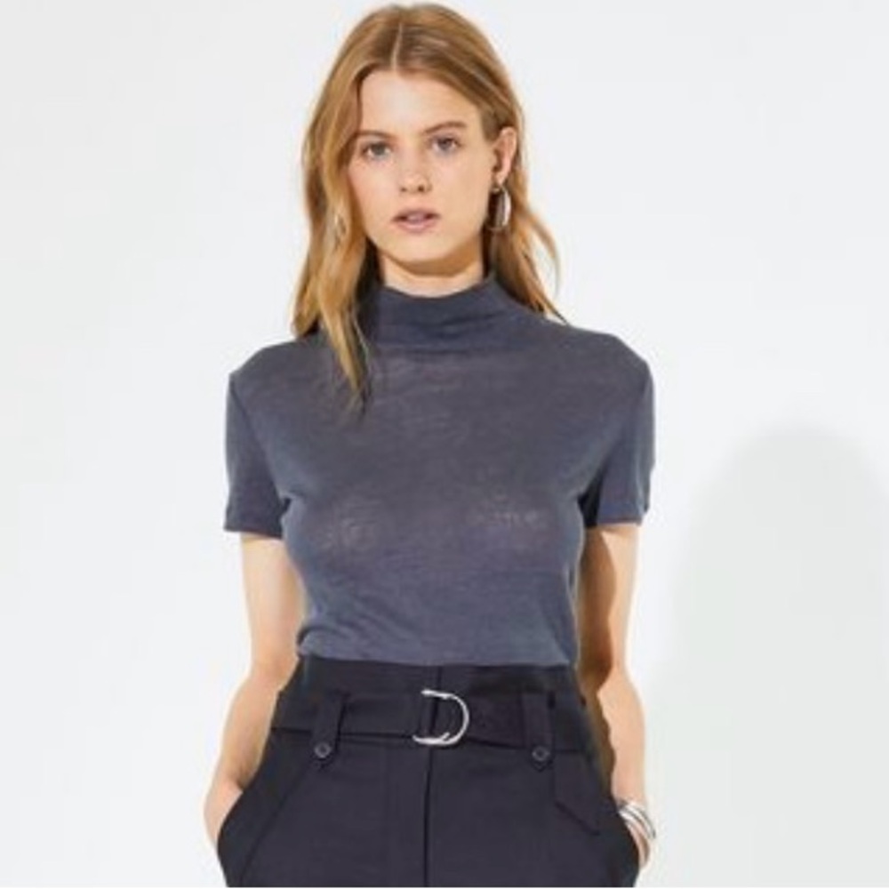 IRO Wake Linen T-Shirt Slate Grey XS Mock Neck Sheer Linen Tee